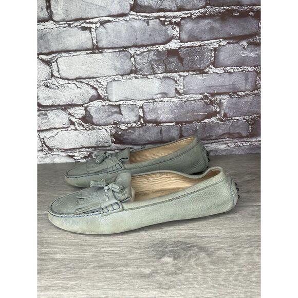 Tods Grey Solid Fringe Leather Kiltie Tassel Driving Loafers Women 41EU/10.5M US - Picture 1 of 16